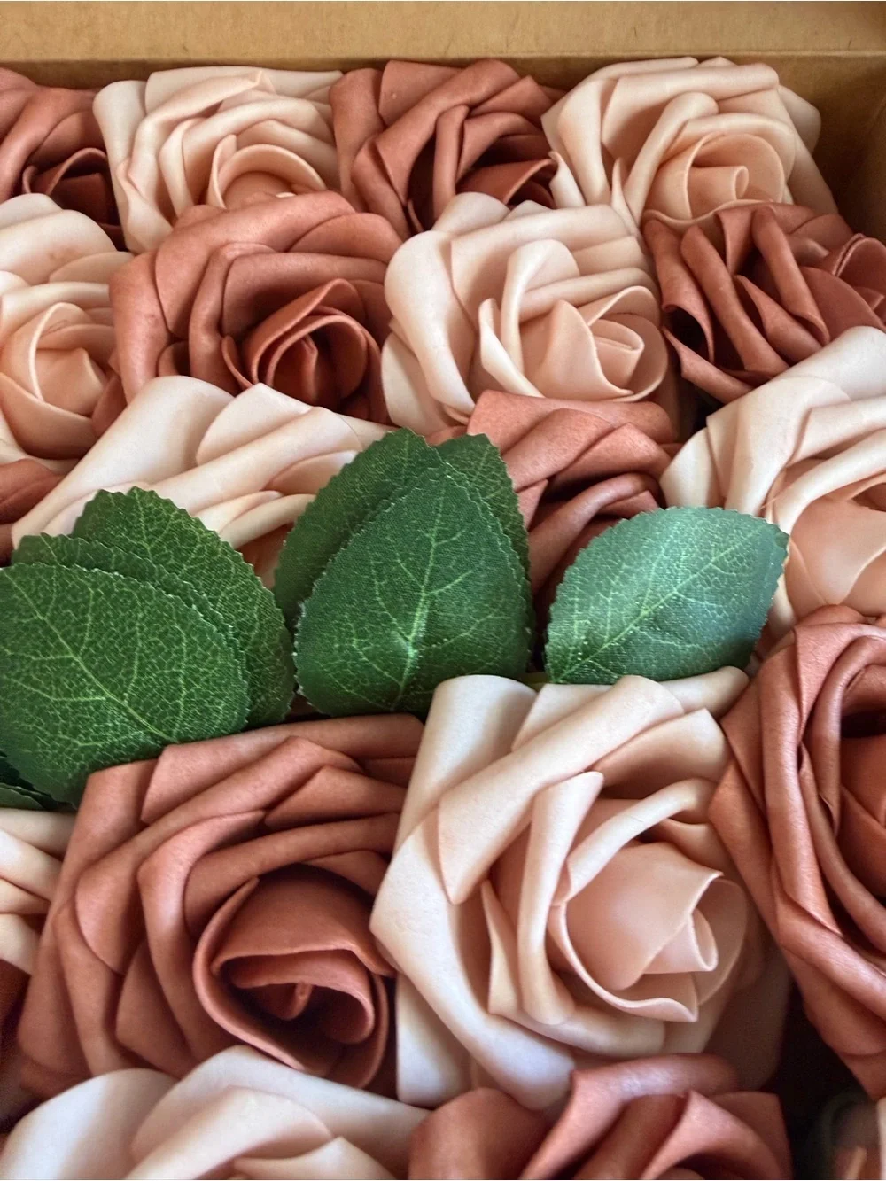 25 each Blush and Rose Gold Artificial Roses New in Box Fancy Elegant Flowers